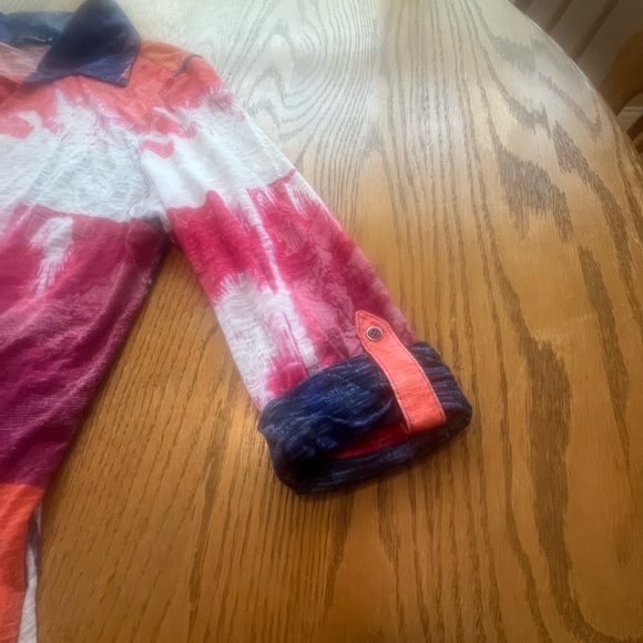 David Cline Crushed Long Sleeve Artsy Pink Orange Blue Hand Dyed Top Shirt M - Picture 3 of 8